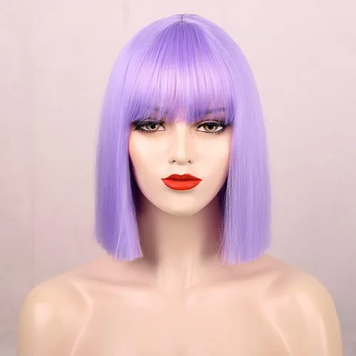 Vista 10 de Peluca colorida de cabello sintético liso, de raya en medio y longitud al hombro, para mujer, moderna Azul cielo