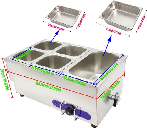 Vista 5 de INTSUPERMAI Calentador eléctrico de sopa de alimentos comerciales para comedor, calentador de vapor de acero inoxidable 110 V 1500 W 1/6 GN x4+1/3GN