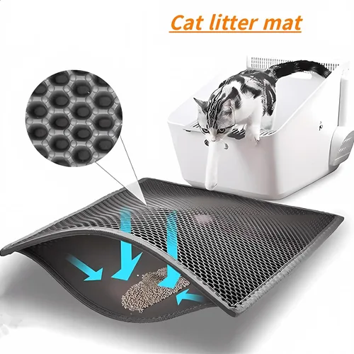 Vista 2 de Alfombrilla de arena para gatos con diseño de panal de abeja de doble capa, impermeable, resistente, suministros para gatos fáciles de limpiar