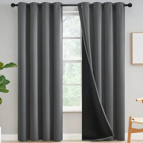 Vista 19 de Yakamok Cortinas negras, cortinas de ventana con aislamiento térmico y eficiencia energética para dormitorio, cortinas opacas completas y cortinas