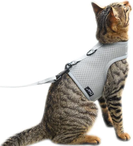 Vista 23 de Arnés de gato con correa, ajustable para gatos, chaleco acolchado para gatos, Black Plaid