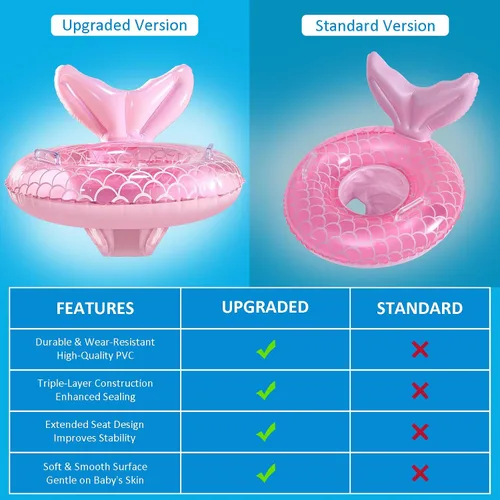 Vista 3 de KISSHAKE Flotador de piscina para bebé, flotador de natación de sirena para bebé, entrenador de natación inteligente, flotadores inflables