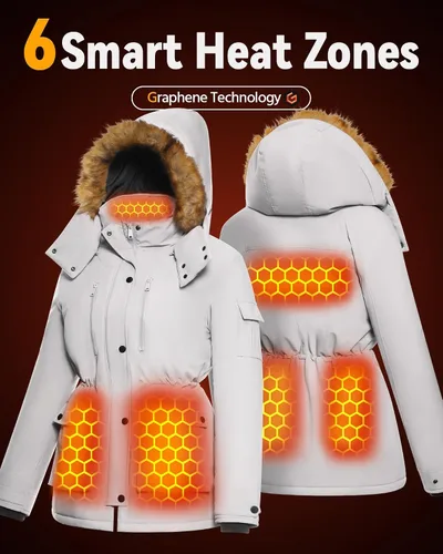 Vista 7 de Chaqueta térmica de grafeno para mujer con batería 16000mAh 7.4V impermeable y resistente al viento