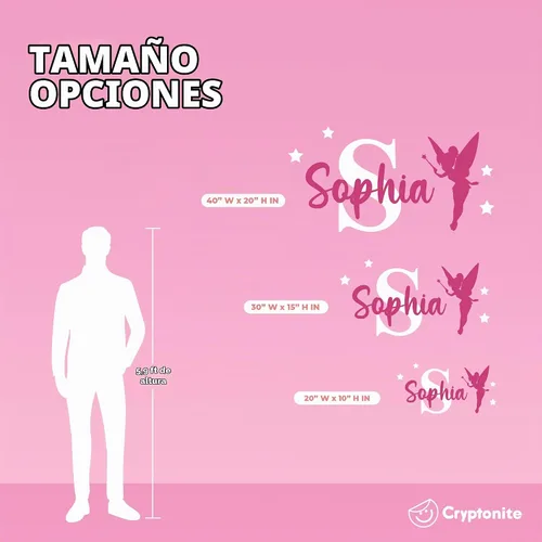 Vista 4 de CRYPTONITE Calcomanías de vinilo personalizadas con nombre e inicial de Campanilla – Decoración de dormitorio de niña – Calcomanías de pared de A.