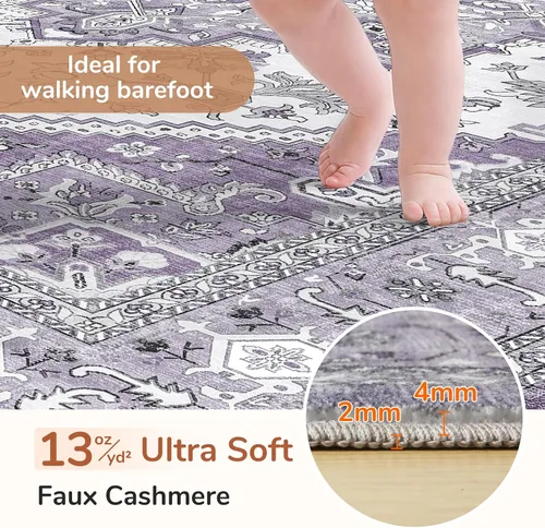 Vista 123 de OPPODREAM Alfombras suaves, pequeñas y lavables con parte trasera antideslizante, alfombra de cachemira sintética de pelo bajo, 2 x 3 pies, azul