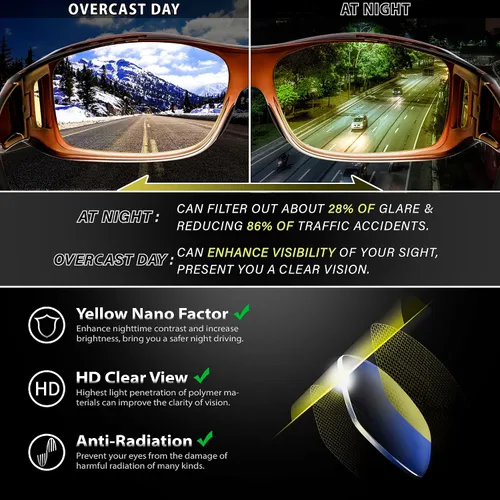 Vista 5 de URUMQI Lentes de conducción de visión nocturna para hombres y mujeres, lentes polarizados antirreflejos, lentes de noche HD amarillos