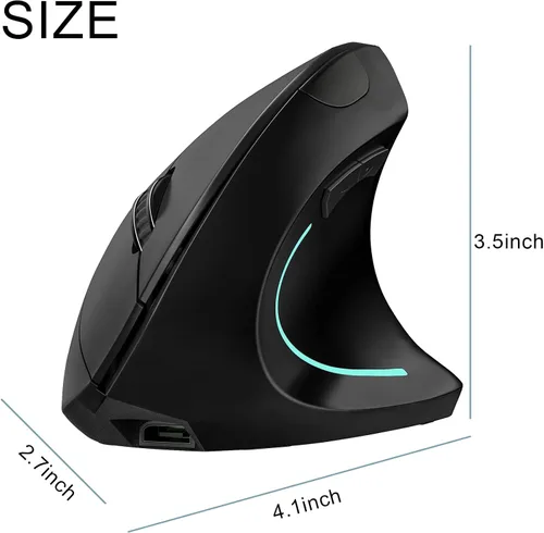 Vista 6 de Mouse vertical, mouse vertical ergonómico inalámbrico de 2.4 GHz con 4 DPI ajustables 800120016002400, 6 botones, compatible con PC, escritorio, Mac