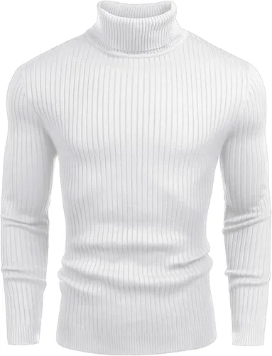 Vista 13 de Amussiar Men's Turtleneck Sweater Slim Fit Cotton Knitted Pullover Sweater Casual Lightweight Long Sleeve Top Beige