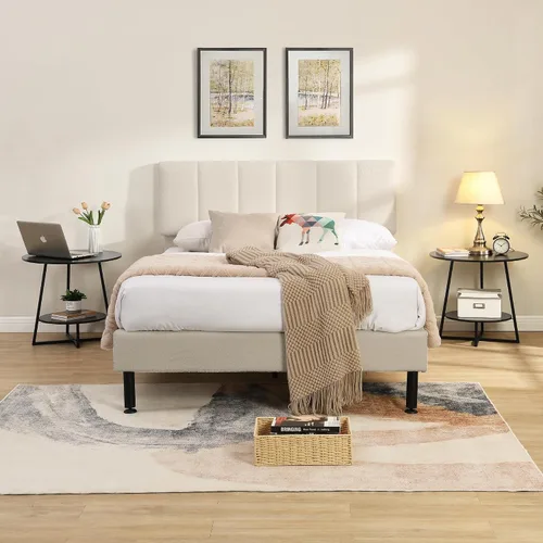 Vista 4 de D&H FURNIMMT Mesa auxiliar de sala de estar de 20", mesas auxiliares redondas de madera de 2 niveles para espacios pequeños con estante
