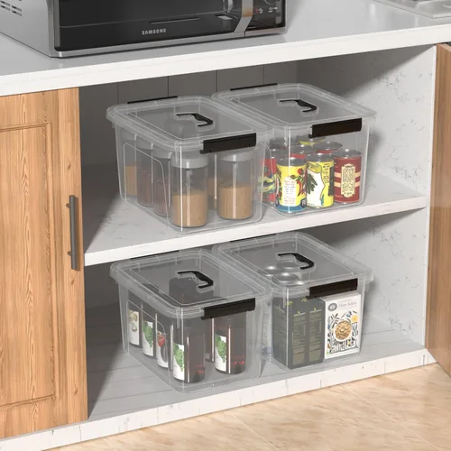 Vista 2 de Quickquick - Contenedor de plástico transparente de 12 cuartos de galón con asa, 4 paquetes Contenedores organizadores de plástico con tapas