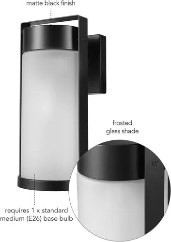 Vista 7 de Globe Electric 60000165 candelabro de pared para exteriores con 1 luz, color negro mate, con pantalla de vidrio esmerilado