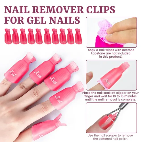 Vista 2 de 300 toallitas de uñas sin pelusa con clips de remojo de uñas, kit removedor de esmalte de uñas con clips acrílicos para quitar uñas, dispensador
