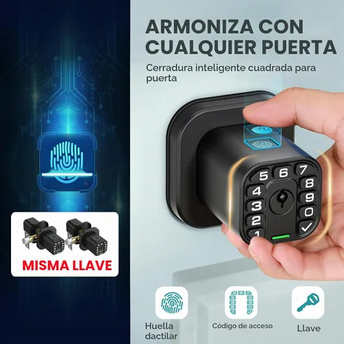 Vista 2 de Richelock - Perilla de puerta de huellas dactilares, cerradura de puerta biométrica inteligente con teclado, perilla de puerta de código de entrada