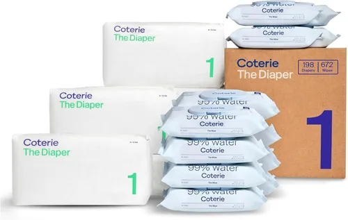 Vista 9 de Coterie Kit de toallitas y pañales para bebés, talla 1 (198 unidades) y pañales para recién nacidos (93 unidades), paquete de 4 (224) toallitas
