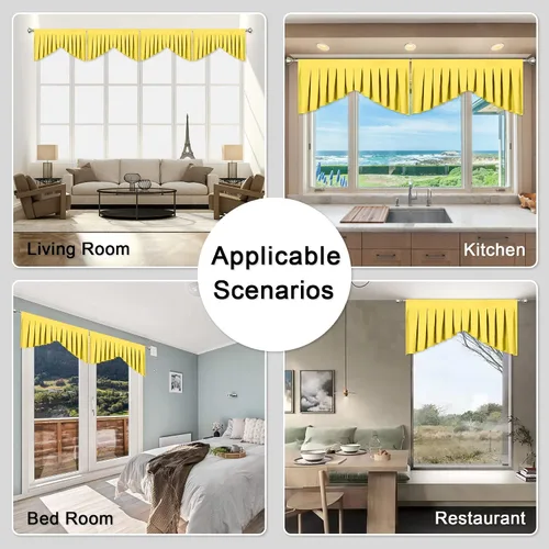 Vista 4 de Cenefas para Sala de Estar Amarillo Brillante Opacas con Bolsillo para Barra Cenefas para Ventanas, Paquete de 1 (Amarillo Brillante 39" An x 20" L)