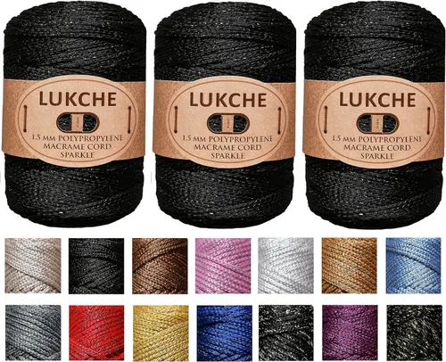 Vista 18 de Cordón de macramé de poliéster de alta calidad de 0.059 in x 153 yardas, cuerda colorida, hilo de ganchillo, suministros de macramé para colgar