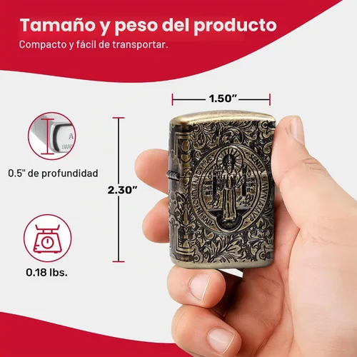 Vista 3 de Zippo - Encendedor de bolsillo cruzado Armadura San Benito Latón