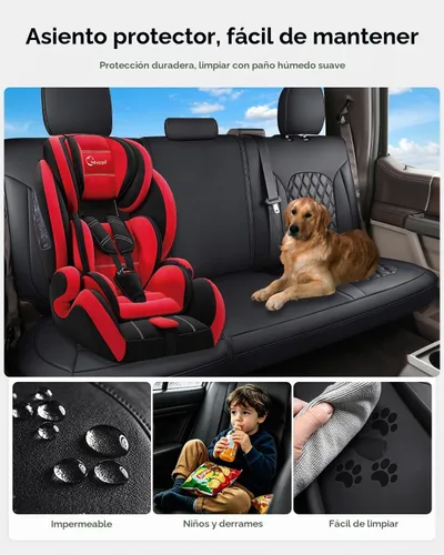 Vista 4 de Huidasource Fundas para asiento trasero de automóvil, de cuero (fila trasera, negro)