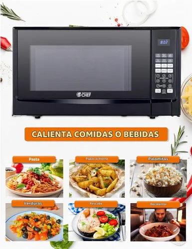 Vista 2 de COMMERCIAL CHEF Microondas de 1.4 pies cúbicos con 10 niveles de potencia, microondas pequeño con botón pulsador, microondas de 1100 vatios con Negro