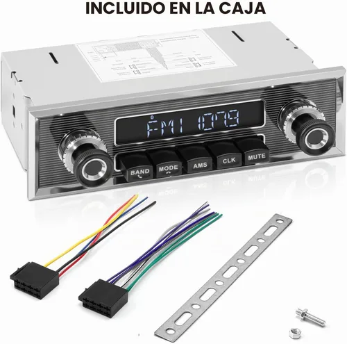 Vista 6 de Radio retro vintage para vehículo clásico – Estéreo de coche Bluetooth de un solo DIN con AM FM USB AUX EQ subwoofer salida RCA