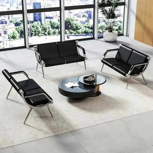 Vista 12 de kinbor - Silla de espera con reposabrazos, asiento de invitados de piel sintética, color negro