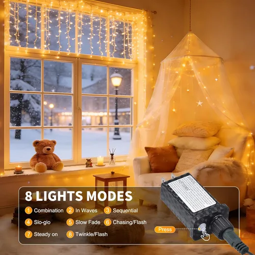 Vista 2 de Guirnalda de 500 luces LED de 164 pies, 8 modos de enchufe, con función de memoria, tira de luces verdes de Navidad para dormitorio, árbol