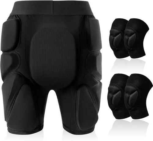Vista 9 de Lewtemi Juego de 3 protectores 3D acolchados para la cadera, pantalones cortos de EVA, rodilleras, coderas, protección de invierno, almohadillas