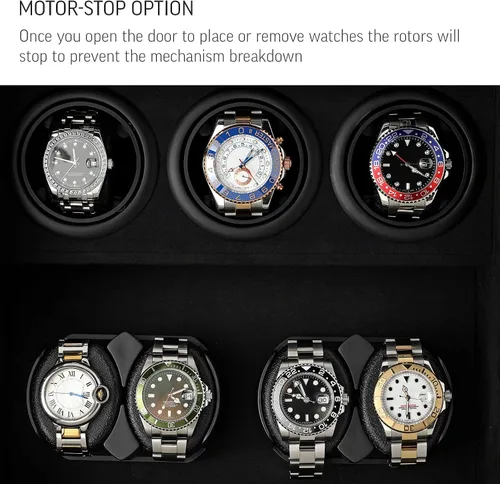 Vista 6 de Bobinador de reloj para 7 relojes con retroiluminación interior opción de parada del motor y opción de alimentación de batería