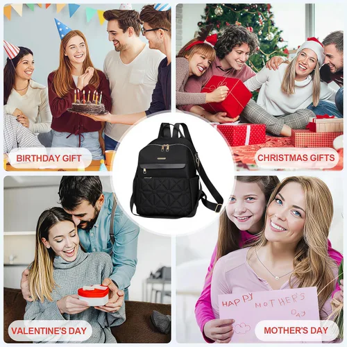 Vista 4 de Bolso tipo mochila para mujer, impermeable, Oxford, casual, bolso de mano de moda con múltiples bolsillos para el trabajo, viajes, uso diario (beige)