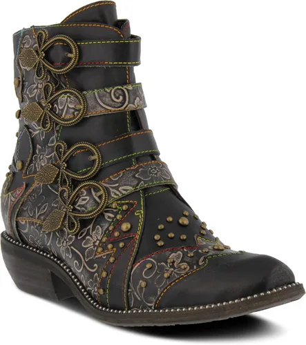 Vista 2 de Spring Step L'Artiste Rodeha - Botines para mujer con cierre de cremallera - Botas para mujer con silueta de punta puntiaguda estilo occidental Negro