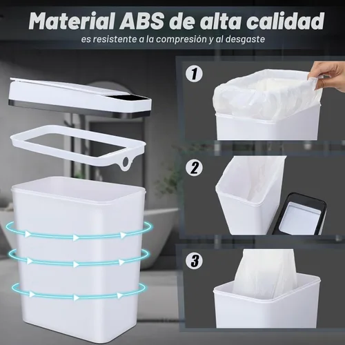 Vista 5 de Maxcheck - Bote de basura automático para baño, 3 galones, color blanco sin