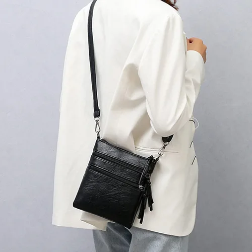 Vista 4 de Ke1Clo Bolso cruzado de cuero para mujer, con triple cremallera, bolsillo de hombro, bolso pequeño de moda para uso diariooficina