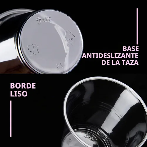 Vista 3 de Vasos de plástico transparente de 9 onzas [100 unidades] - Vasos desechables de plástico para beber, vasos de fiesta de PET libres de BPA para café