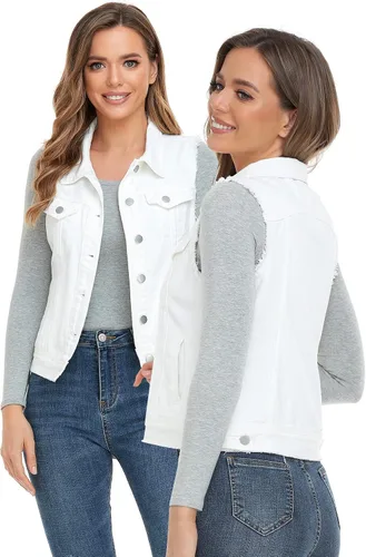 Vista 15 de Xeoxarel Chaleco de mezclilla para mujer, chaqueta vaquera sin mangas (XS-XXL)