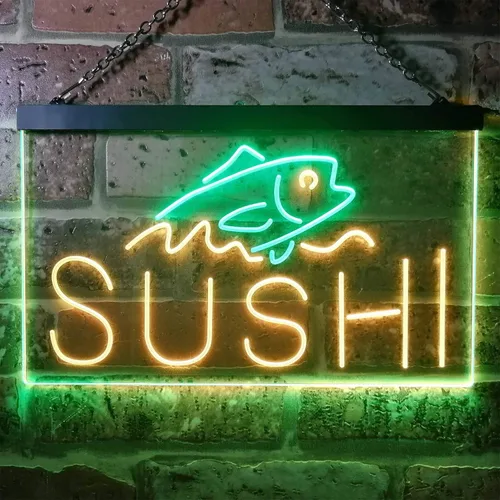 Vista 51 de ADVPRO Sushi Fish Sashimi Restaurant - Letrero de neón LED de doble color, azul y rojo, 12 x 8.5 pulgadas, st6s32-i3334-br