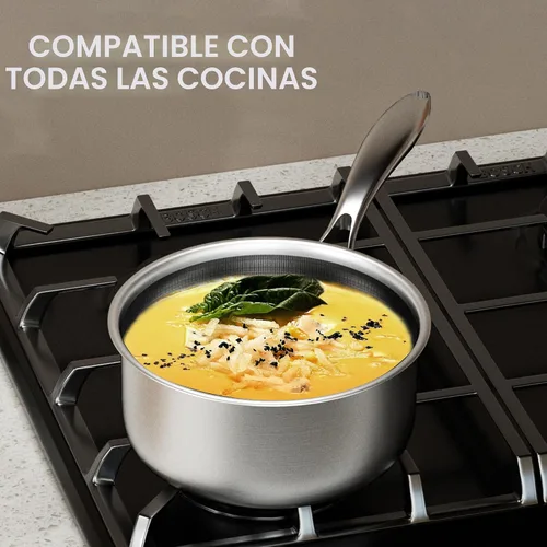 Vista 4 de COOKER KING Cacerola de acero inoxidable de 1.5 cuartos de galón, sartén antiadherente, olla de cerámica con tapa de vidrio templado, olla