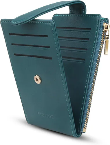 Vista 9 de FUNTOR - Carteras pequeñas para mujer, soporte delgado y plegable para tarjetas de crédito con bolsillo para monedas con cremallera, A: Negro