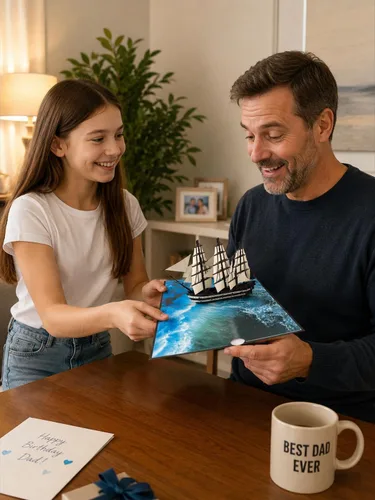 Vista 6 de ETA Tarjeta de felicitación de barco alto desplegable 3D, tarjeta náutica hecha a mano con diseño de océano, ideal para cumpleaños, jubilación, día