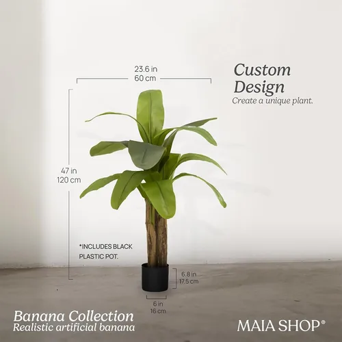 Vista 3 de Maia Shop - Árbol de plátano artificial, 4 pies, maceta negra incluida Banana