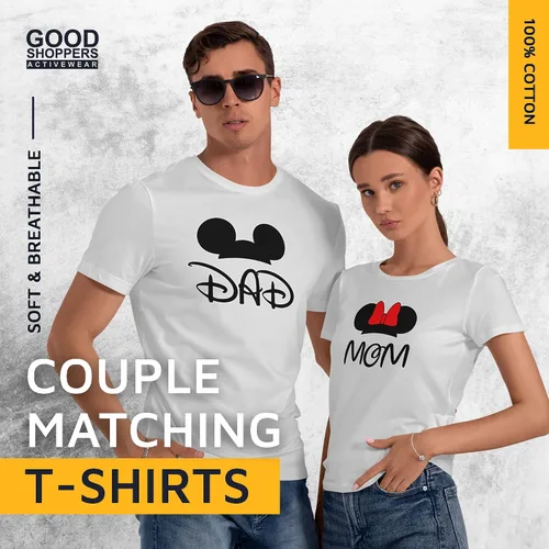 Vista 2 de GOOD SHOPPERS ACTIVEWEAR - Camisas a juego para parejas de mamá y papá, camisetas para mujeres y hombres con diseño gráfico de ratón de dibujos