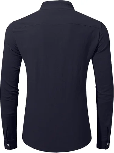 Vista 4 de JMIERR Camisas de algodón y lino para hombre, de verano, casual, de manga larga, cuello con botones, camisa de playa