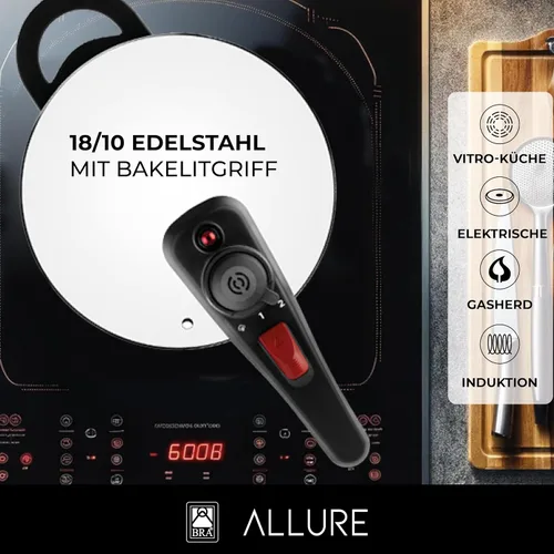 Vista 3 de BRA Allure - Olla a presión rápida de 6 litros de acero inoxidable, apta para todas las cocinas, incluyendo inducción [exclusiva de Amazon]