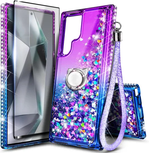 Vista 79 de NGB - Funda para teléfono Samsung Galaxy S9, color aguamarina/morado, bonita funda con purpurina líquida para mujeres y niñas, con protector