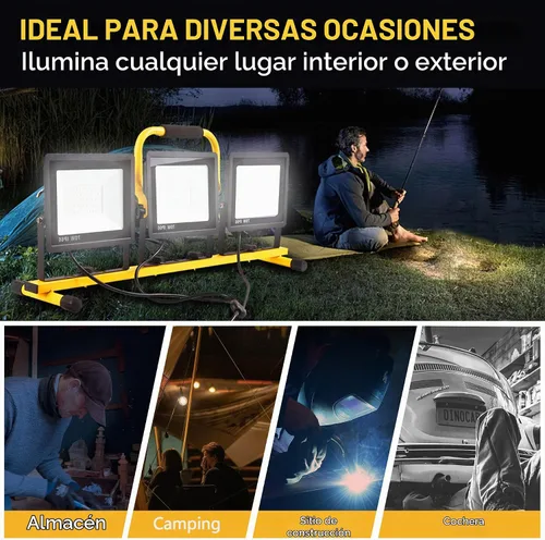 Vista 6 de Luces de trabajo de 22000 lúmenes con soporte, luz de trabajo LED de 2 cabezales ajustables, con soporte de trípode ajustable y plegable, lámpara