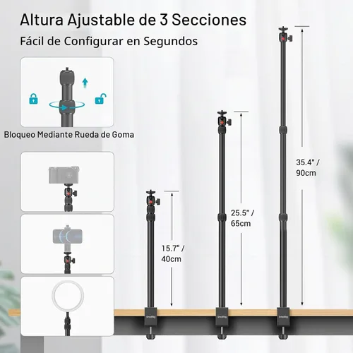 Vista 3 de SMALLRIG Soporte C para cámara, trípode de mesa ajustable de 15 a 35 pulgadas Tabletop C Clamp Light Stand for Webcam, DSLR Camera, Ring Light