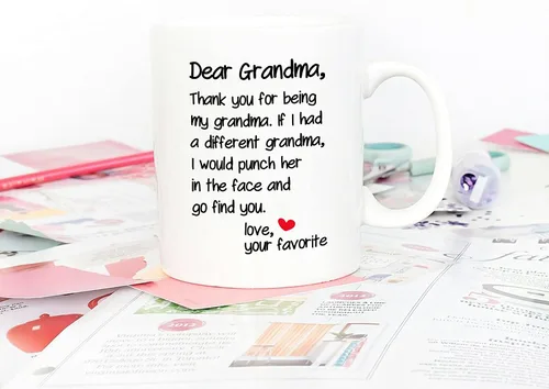 Vista 4 de 5Aup Taza de Café Divertida de la Abuela para el Día de la Madre, Regalos de Navidad del Nieto y la Nieta, Querida Abuela, Gracias por Ser... Ama