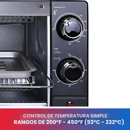 Vista 3 de Total Chef - Horno tostador para tostadas, hornear, asar, pizza, tamaño compacto para cocina pequeña, electrodoméstico con temporizador, negro