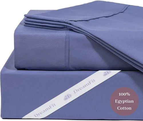 Vista 7 de DreamFit DreamCool Juego de Sábanas de Cama Refrescantes de 100% Algodón Egipcio con Correas Elásticas en las Esquinas 400 Hilos Bolsillo Extra Azul