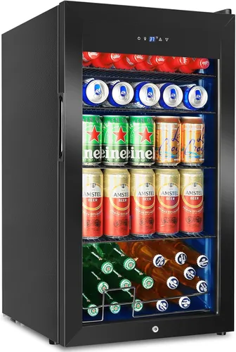 Vista 30 de Refrigerador de bebidas de 17 pulgadas de ancho – Enfriador de bebidas para 126 latas con puerta de vidrio Mini refrigerador de cerveza