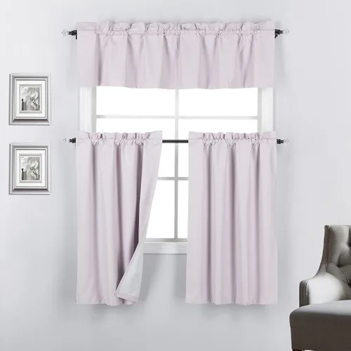Vista 16 de Rooney - Juego de 3 cortinas opacas con respaldo térmico para ventana de cocina (negro)